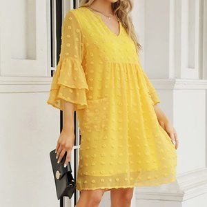 KOJOOIN- Womens Yellow Chiffon Dress Size Small